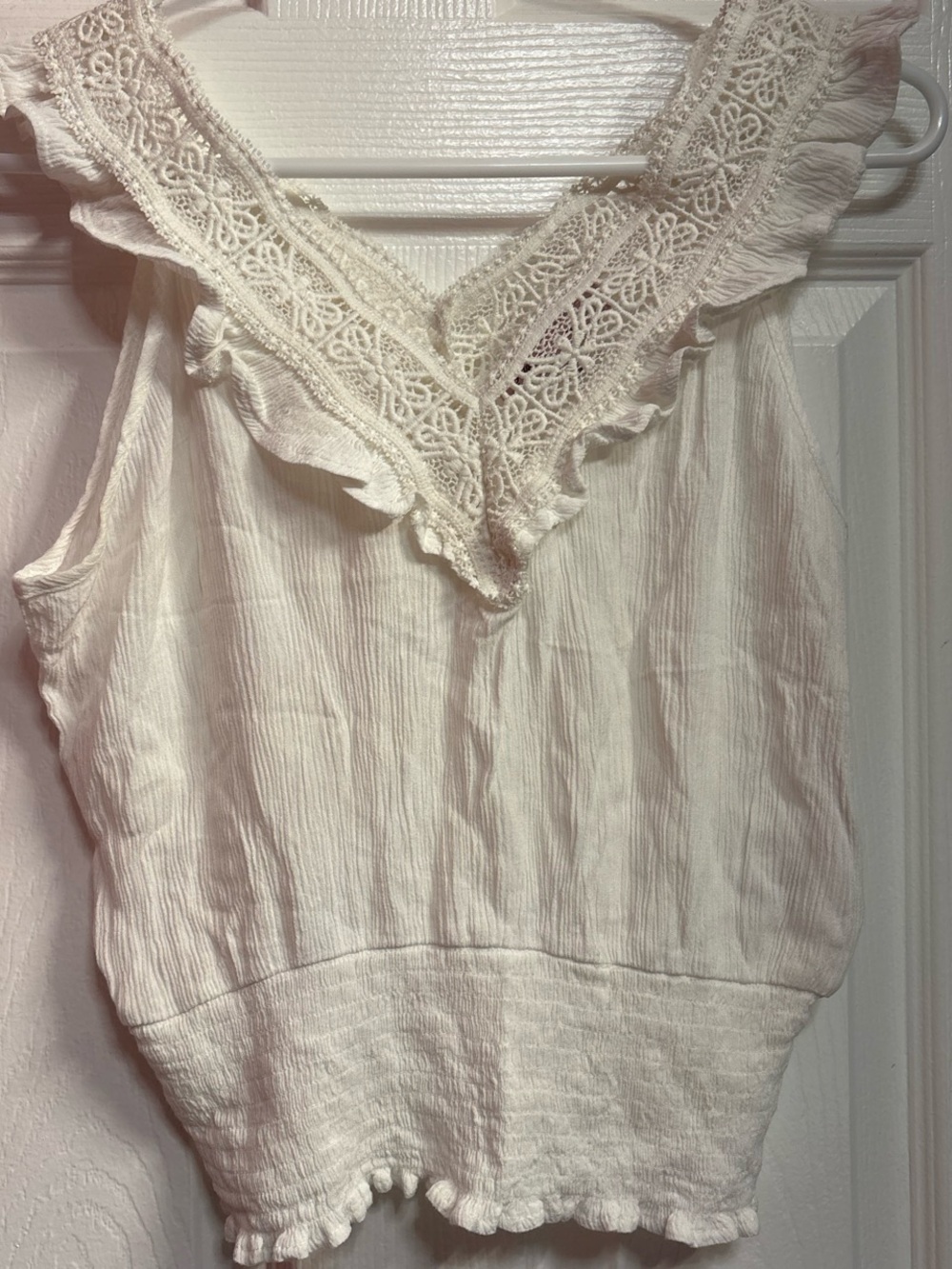 Crave Fame White Lace-Trim V-Neck Ruffle Camisole